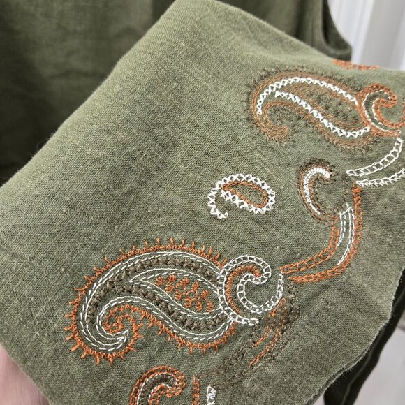 John Paul Richard Olive Green Sleeveless Maxi Dress L Cottagecore Embroidery - Picture 5 of 10